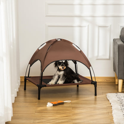 PawHut Erhöhtes Hundebett mit Baldachin, Haustierbett, Hundeliege outdoor mit Dach, Atmungsaktiv, Taftstoff für Camping Kaffee 76 x 61 x 73 cm