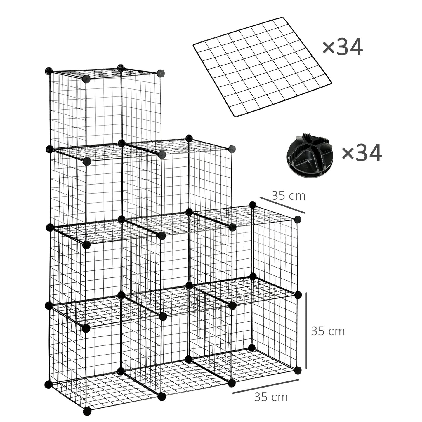 HOMCOM Steckregal, Würfelregal, Schuhregal, 9 Würfel, modularer Aufbau, Stahl, schwarz, 35 x 35 x 35 cm je Würfel