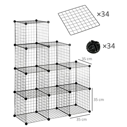HOMCOM Steckregal, Würfelregal, Schuhregal, 9 Würfel, modularer Aufbau, Stahl, schwarz, 35 x 35 x 35 cm je Würfel