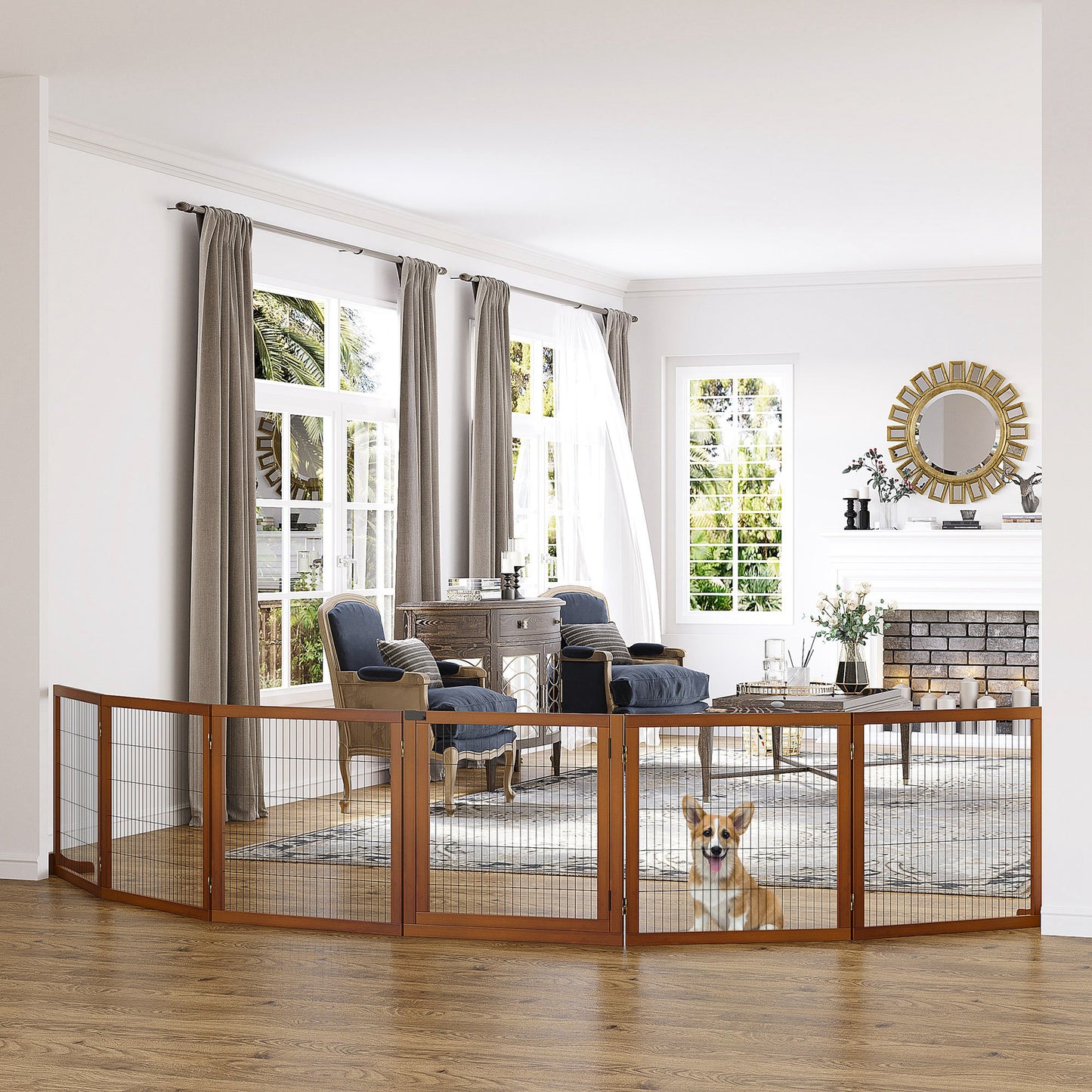 PawHut Absperrgitter für Hunde، klappbar، Kiefernholz، 432 × 36 × 70 سم، كافيه