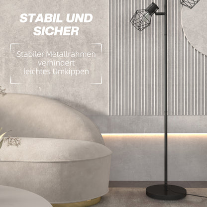 HOMCOM 3-Licht-Stehlampe mit flexiblen Leuchtelementen, baumähnliche Struktur, für Wohnzimmer und Schlafzimmer, Metall, Schwarz