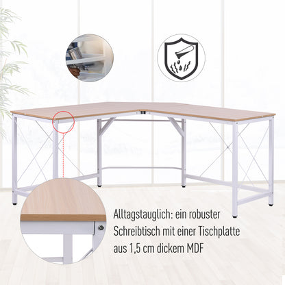 HOMCOM Computertisch Schreibtisch L-Form Arbeitstisch Bürotisch Eckschreibtisch Winkelschreibtisch MDF Natur 150 x 150 x 76 cm