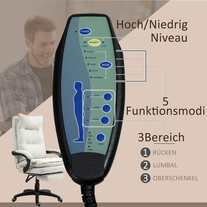 Vinsetto Massage-Bürostuhl, Schreibtischsessel mit Massagefunktion, höhenverstellbarer, ergonomischer Drehstuhl, Nylon, Cremeweiß