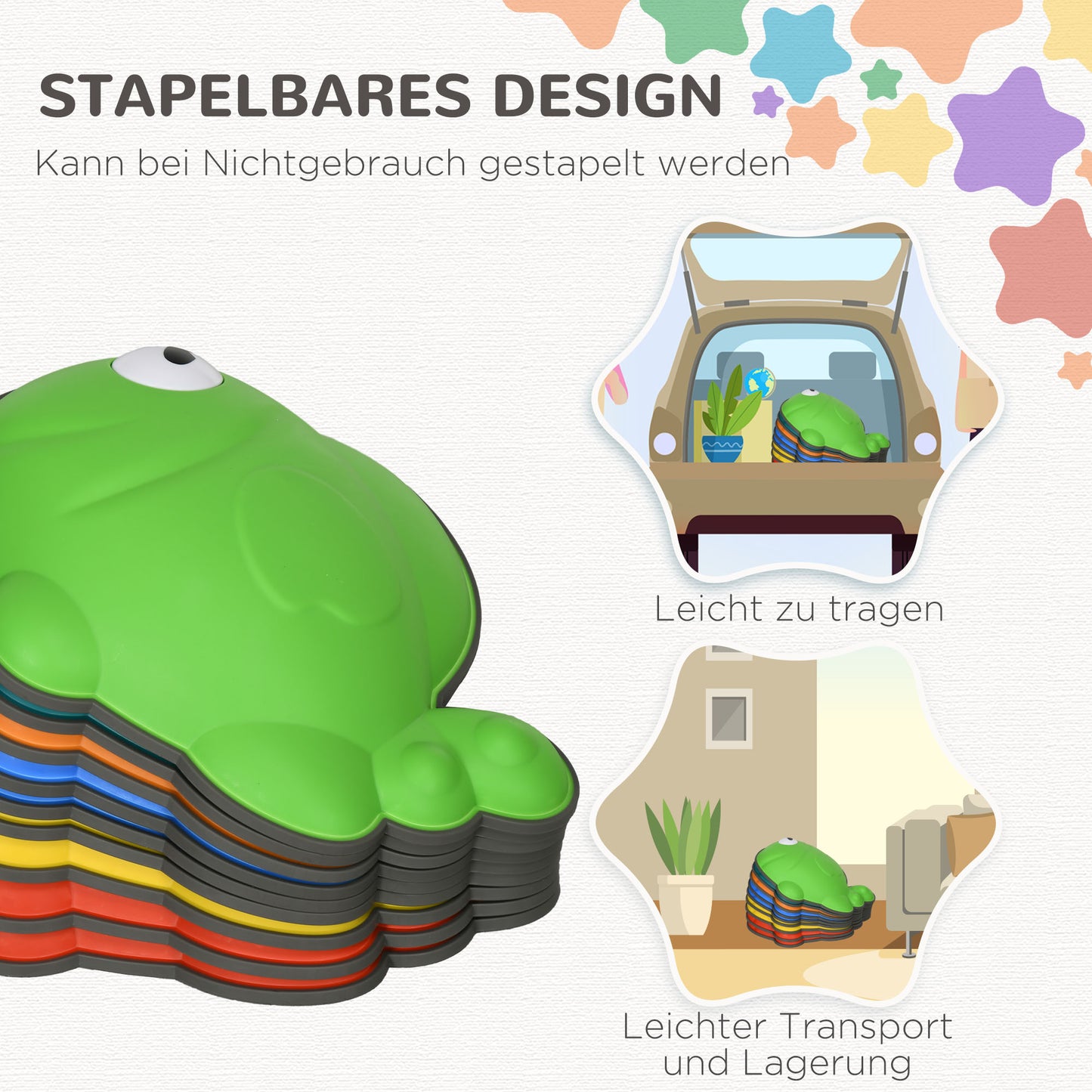 AIYAPLAY Balance-Trittsteine, 9er-Set, rutschfest, stapelbar, In- & Outdoor, Bunt