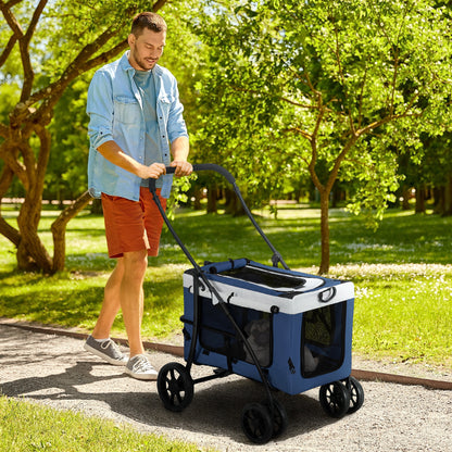 PawHut Hundbuggy Haustierbuggy Haustiertransporter bis 10kg klappbar verstellbare Trageriemen abnehmbarer Korb 81 x 58 x 97,5 سم شوارز + بلاو + فايس