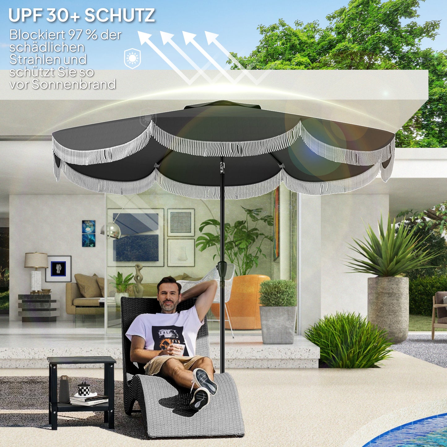 Outsunny Sonnenschirm Ø269 cm, UV Schutz Sonnenschirm achteckig Balkonschirm Sonnenschutz für Garten, Dunkelgrau