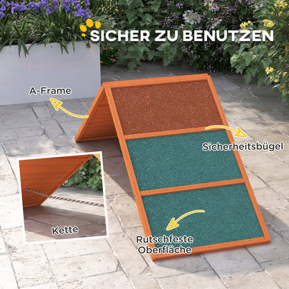 PawHut Agility Hunderampe, klappbar, verstellbare Höhe, rutschfest, Tannenholz, bis 40 kg, 173 x 59 x 66 cm, Orange/Grün