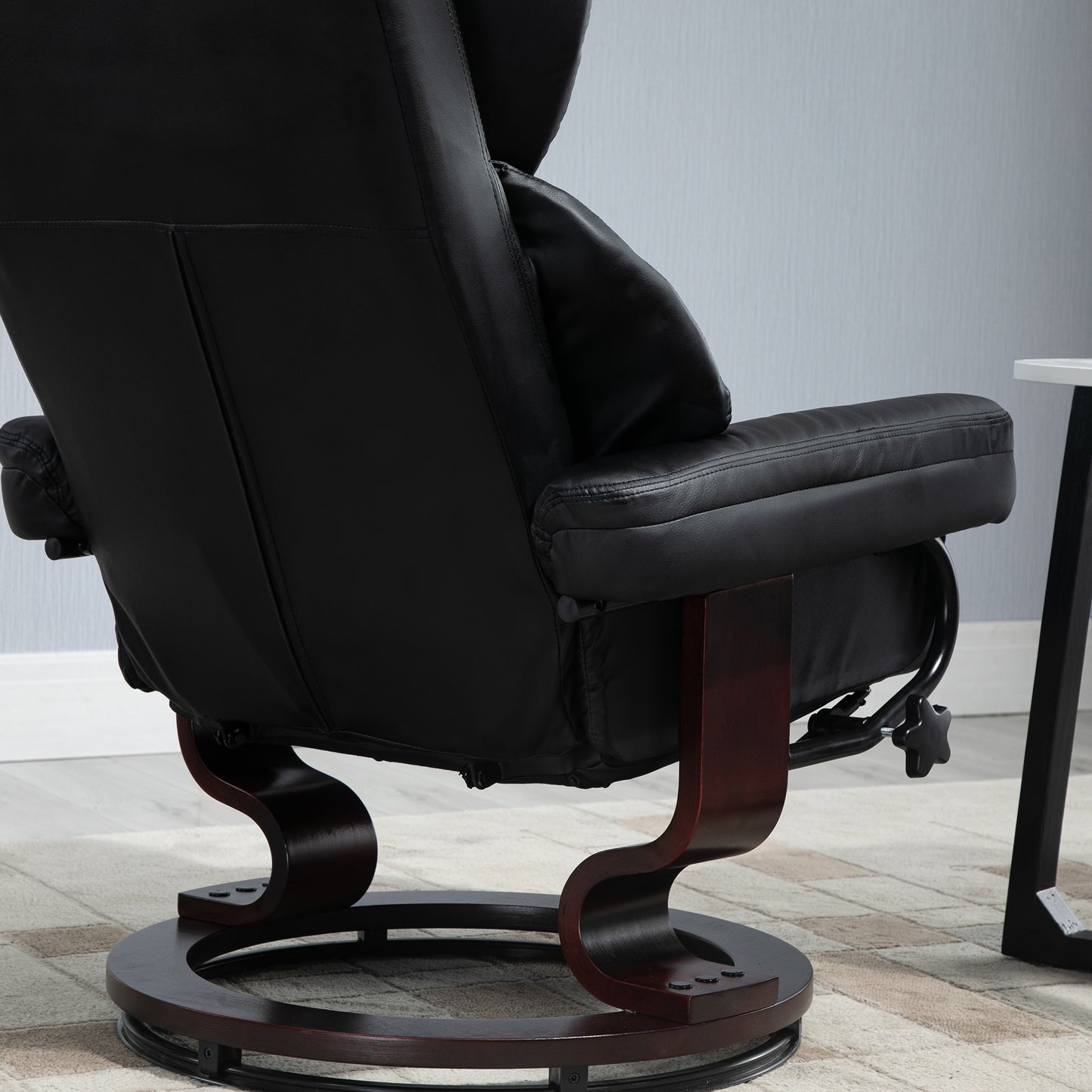 HOMCOM Relaxsessel mit Hocker, Liegefunktion, drehbar, bis 160 kg, Kunstleder, Metallrahmen, schwarz, 80 x 79 x 100 cm