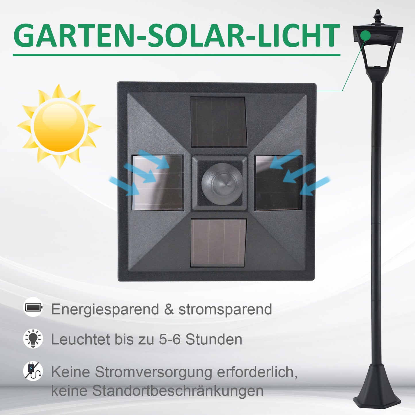 Outsunny LED Solar Gartenlaterne, Stehleuchte aus Edelstahl Gartenlampe 120 cm hoch Windlicht Außenleuchte IP44, Solarlampe mit Lichtsensor 30 Lumen Erdspieß, Gartenlampe für Garten Balkon Schwarz