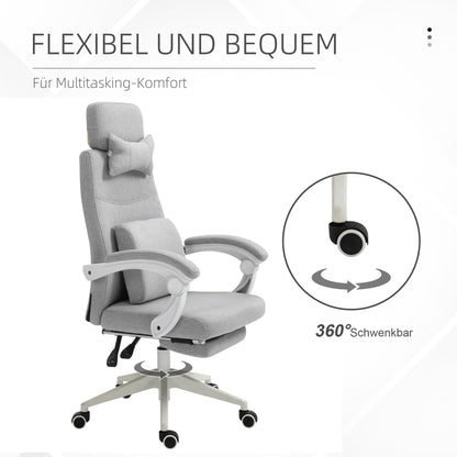 Vinsetto Bürostuhl, Ergonomischer Schreibtischstuhl mit Kopfkissen, Lendenkissen, höhenverstellbar Gamingstuhl mit Fußstütze, hoher Rückenlehne, Grau 62 x 68 x 117-127 cm