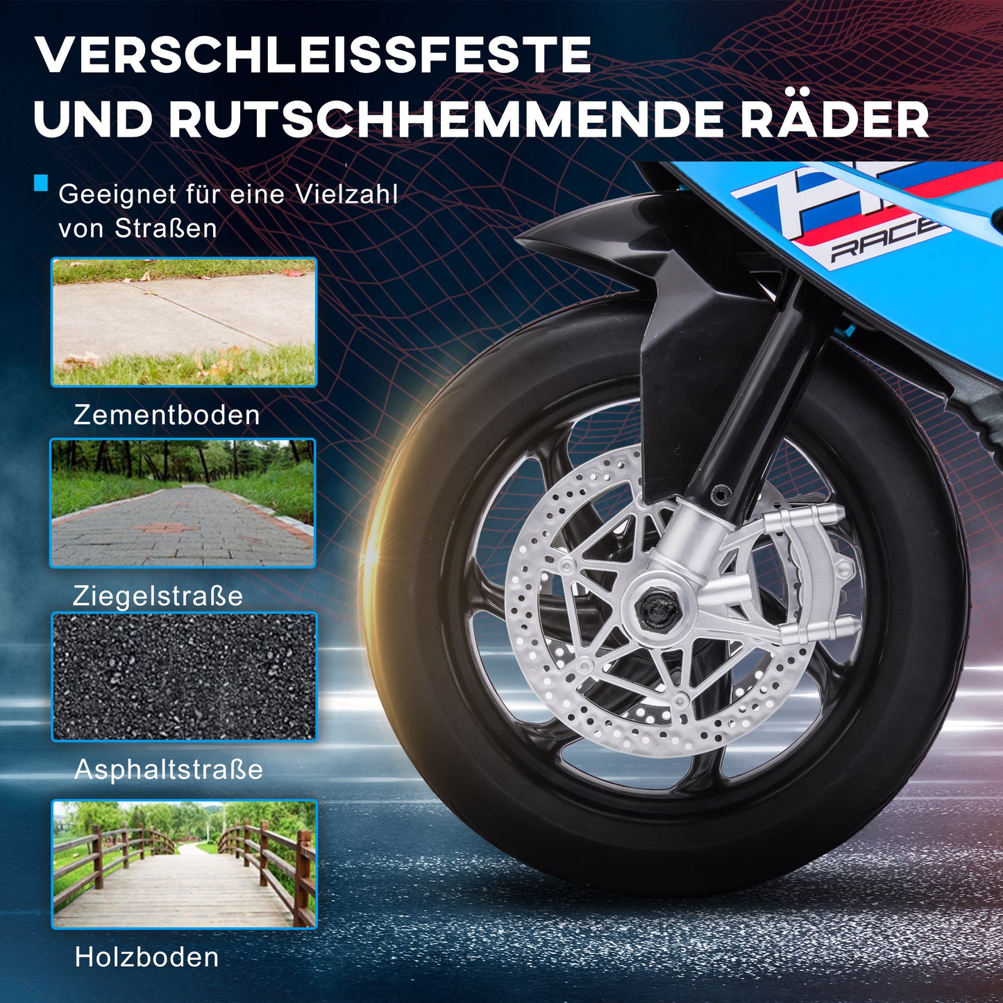 HOMCOM Kindermotorrad, Elektromotorrad, Scheinwerfer, 3 Musikmodi, für Kinder 1,5-5 Jahre, Blau, 82,5 x 42 x 54cm