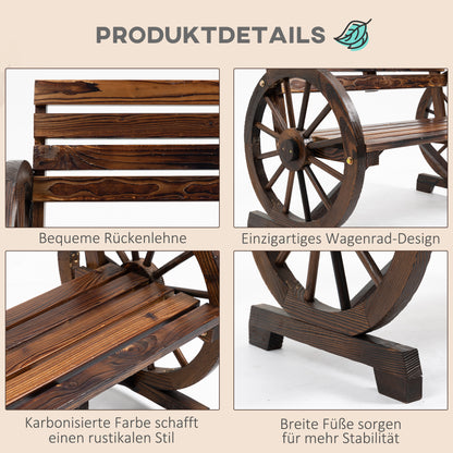 Outsunny Gartenbank, Wagenrad-Design, für 2 Personen, Naturholz, dunkelbraun, 105,5 x 56 x 79cm