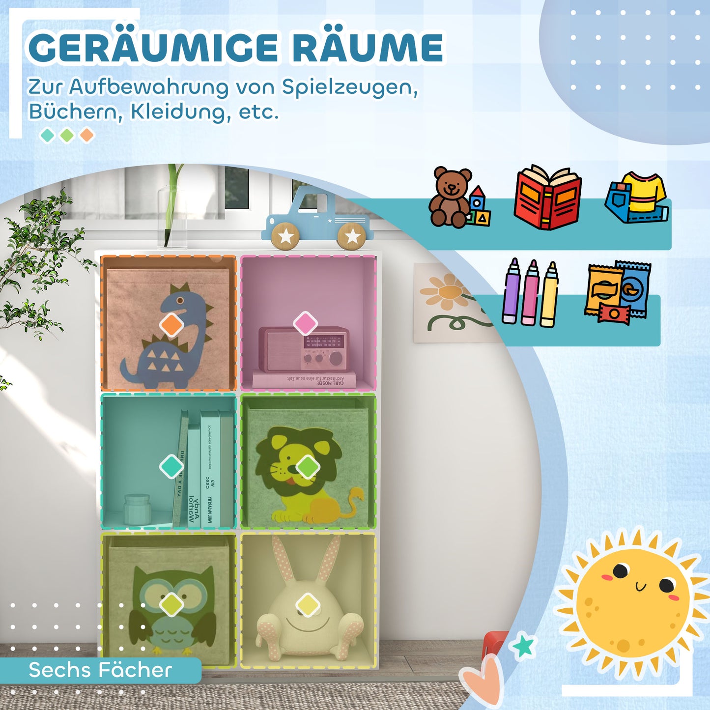 ZONEKIZ Aufbewahrungsregal für Kinder, Würfel, Schubladen, MDF, Kippschutz, Weiß