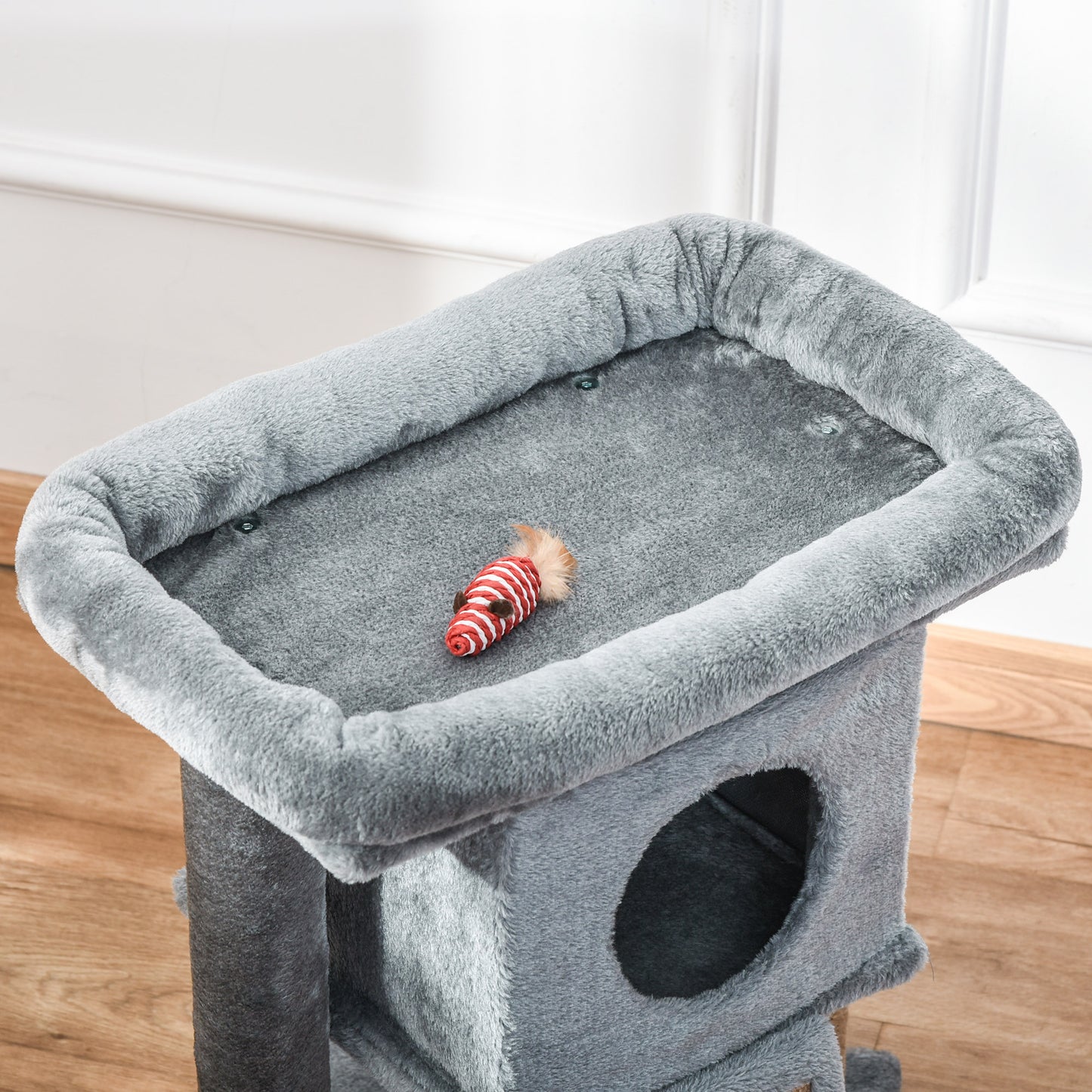 PawHut Kratzbaum 57 سم Kleiner Katzenbaum mit Katzenhöhle، Liegeplattform، Katzenkratzbaum mit Kratzbrett، Spielball، Katzenmöbel für Katzen bis 5 كجم Hellgrau