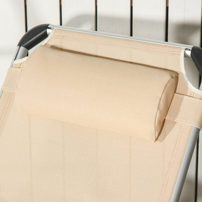 Outsunny Sonnenliege faltbar Gartenliege mit Kopfkissen ergonomisch Relaxliege mit 4-stufig verstellbaren Rückenlehne Alu bis 120 kg belastbar für Garten, Terrasse, Pool, , Strand,Beige