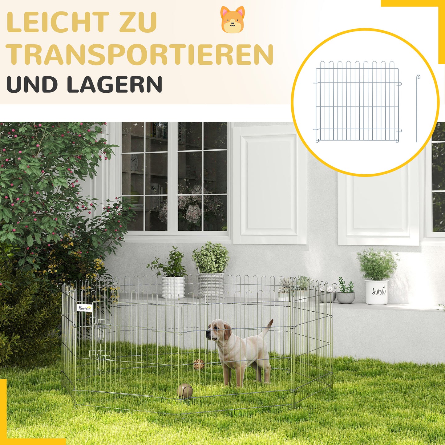 PawHut Freilaufgehege Welpenauslauf Welpenzaun Laufstall Welpengitter for Tier 8-teilig B63 x H60 سم