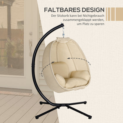 Outsunny Hängesessel, Eiförmiger Schaukelsitz mit weichem Kissen, für drinnen und draußen geeignet, 125L x 95B x 170H cm, Khaki