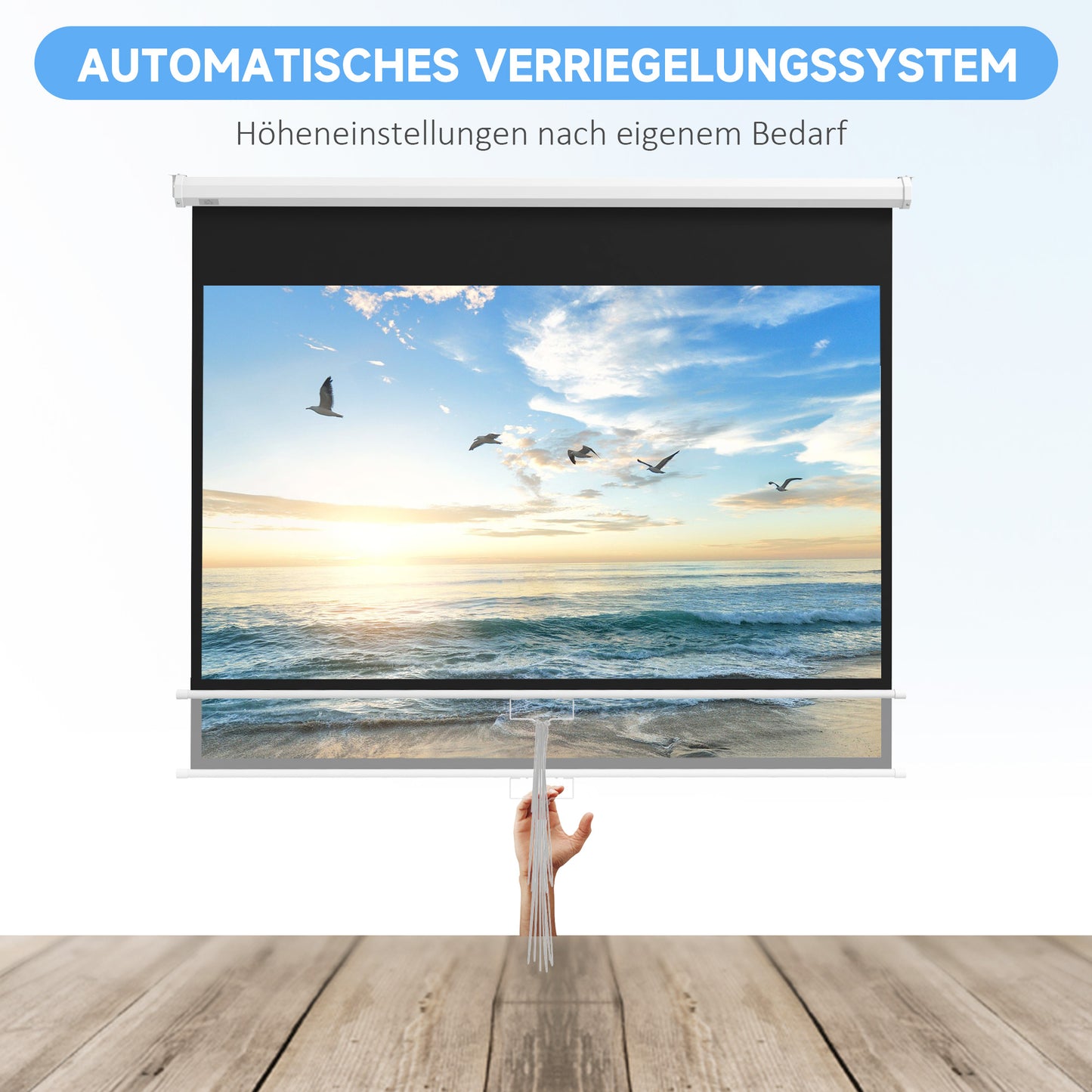 HOMCOM Beamer-Leinwand, inkl. Ständer, Wand- oder Deckenmontage, 16:9 Seitenverhältnis, 172x96 cm, Weiß