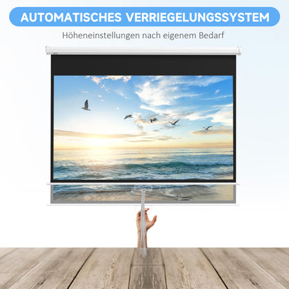 HOMCOM Beamer-Leinwand, inkl. Ständer, Wand- oder Deckenmontage, 16:9 Seitenverhältnis, 172x96 cm, Weiß