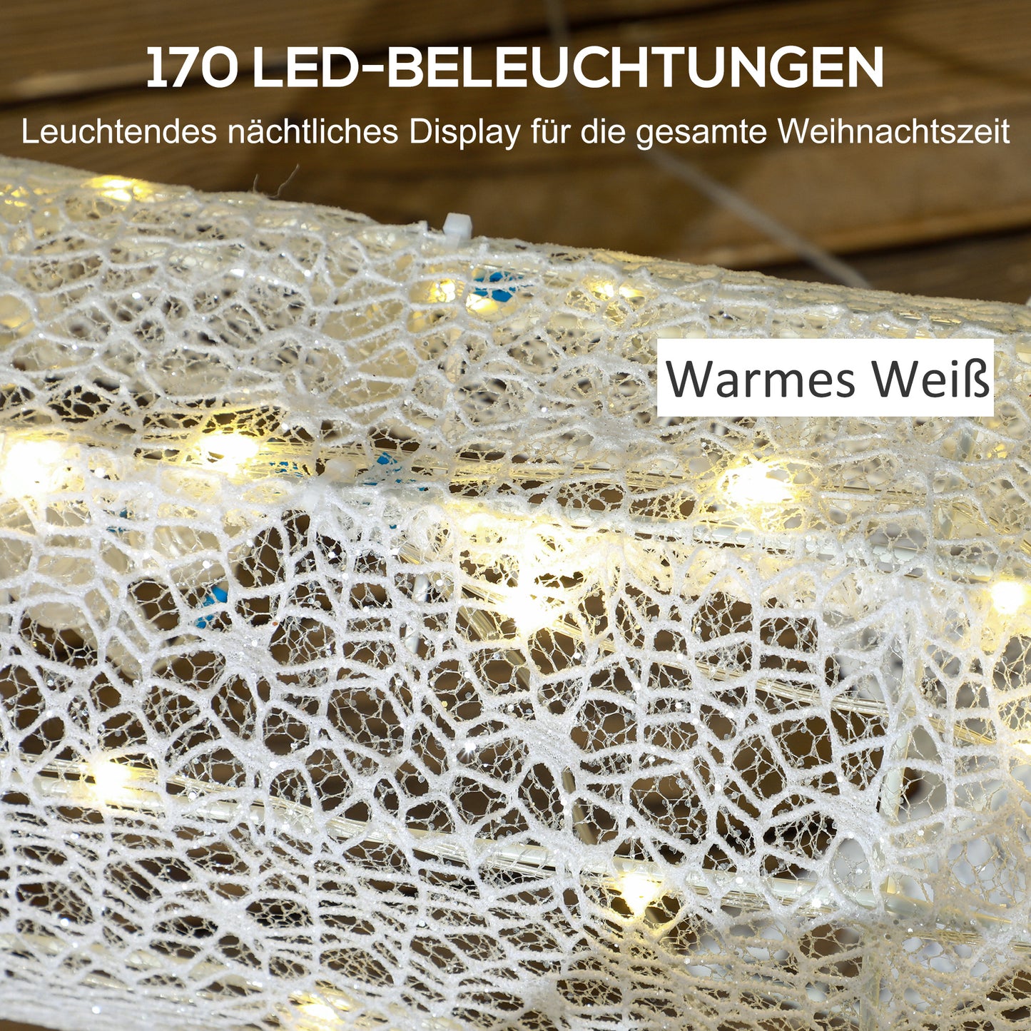 Outsunny LED-Weihnachtsdekoration, leuchtendes Rentier und Schlitten, 170 Lichter, 50 x 29 x 42 cm