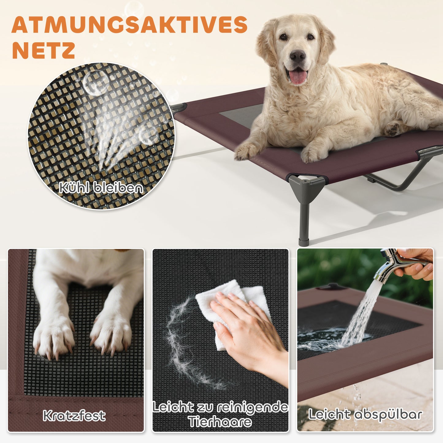 PawHut Hundeliege Outdoor mit Dach, Erhöhtes Hundebett für Große Hunde, 91 x 76 x 90 cm, Kaffee