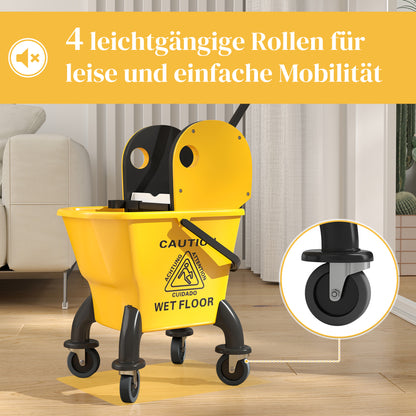 HOMCOM Rollbarer Mopp-Eimer، Wischeimer mit Auswringer und Mopp، 26 لتر، جيلب