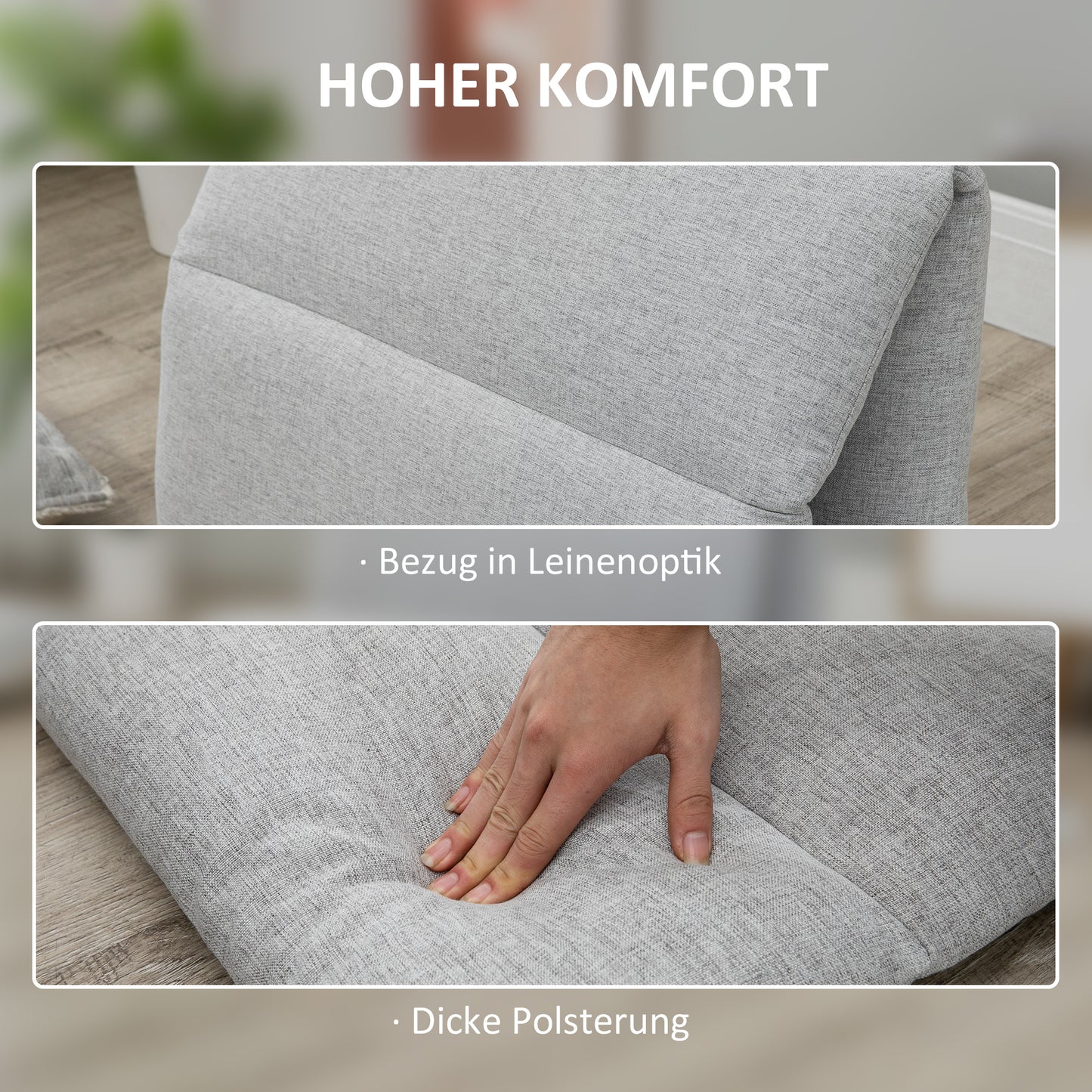 HOMCOM Bodensessel, Gästematratze, Leinenoptik, atmungsaktive Obermaterial, Hellgrau