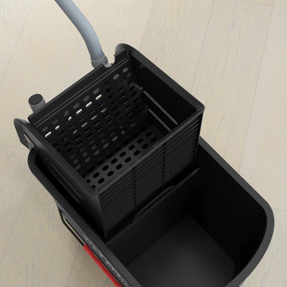 HOMCOM 20 L Mopp-Eimer mit Auswringer und Griff, Wischmopp-Eimer auf Rädern, Kunststoff, Schwarz