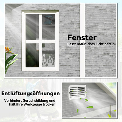 Outsunny Gartenhaus, Gartenschuppen mit Fenster, verschließbare Tür, Kunststoff, Grau