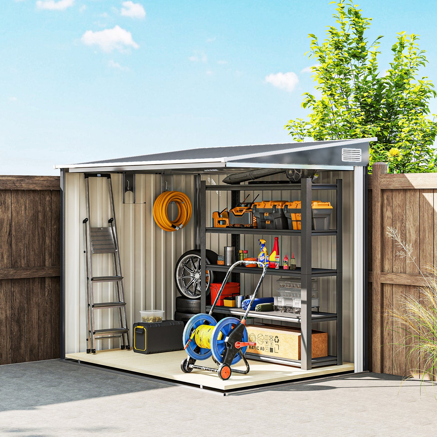 Outsunny Metall Gerätehaus 2,81m² 154x206,5x181 cm Geräteschuppen mit Pultdach Fundament