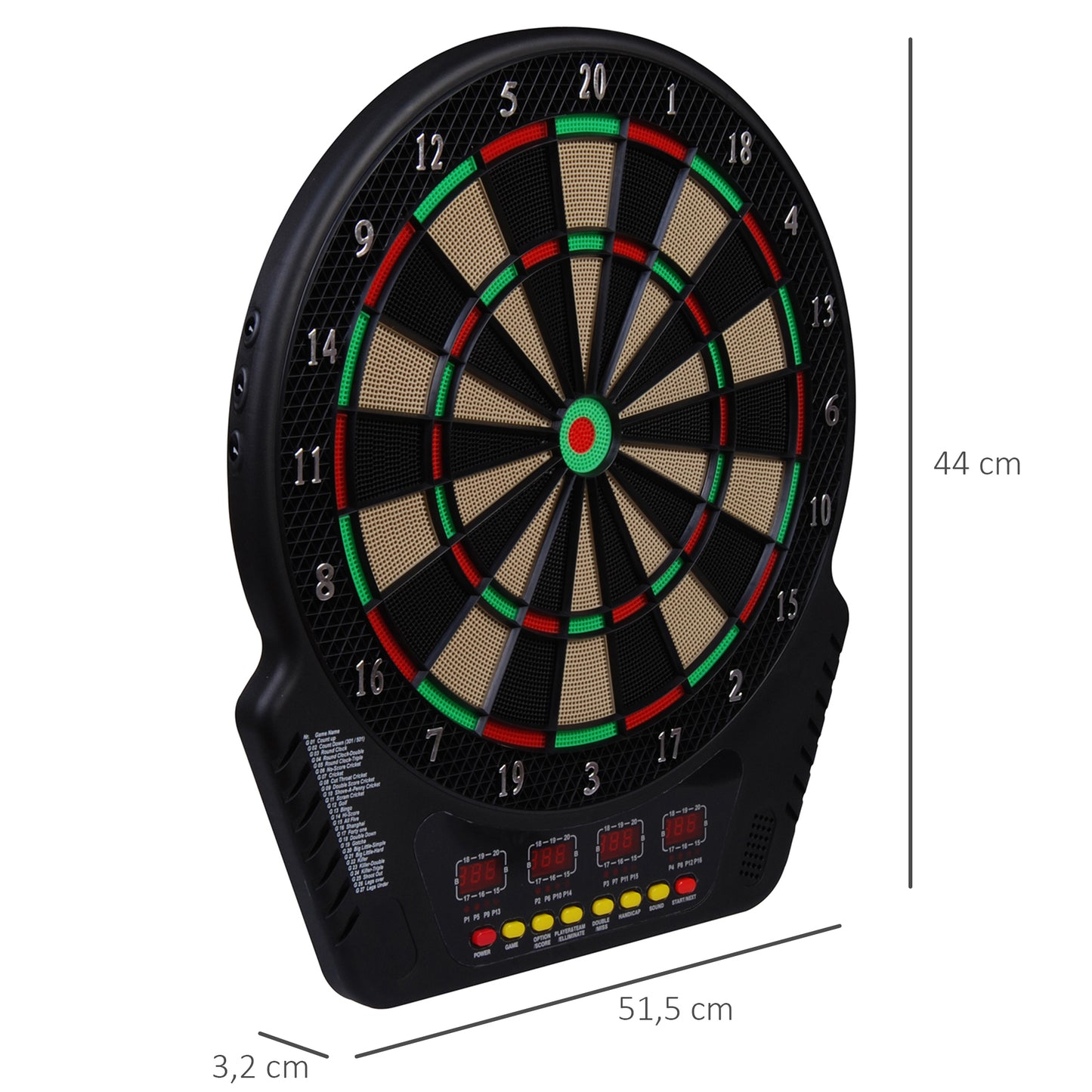 HOMCOM Elektronische Dartscheibe Dartboard Dart-set mit LED Anzeige mit automatischer Wertung Soundeffekte 6 Darts 24 Dartköpfe 27 Spiele und 243 Trefferoptionen für 16 Spieler 44 x 51,5 x 3,2 cm