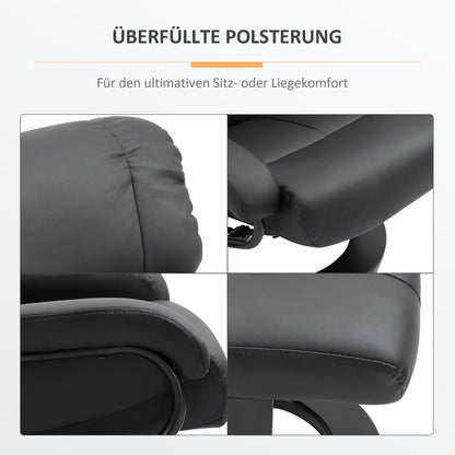 HOMCOM Relaxsessel mit Fußhocker, Massagesessel mit Liegefunktion, Elektrischer Liegesessel mit Fernbedienung, Fernsehsessel mit Seitentasche, Kunstleder, Schwarz
