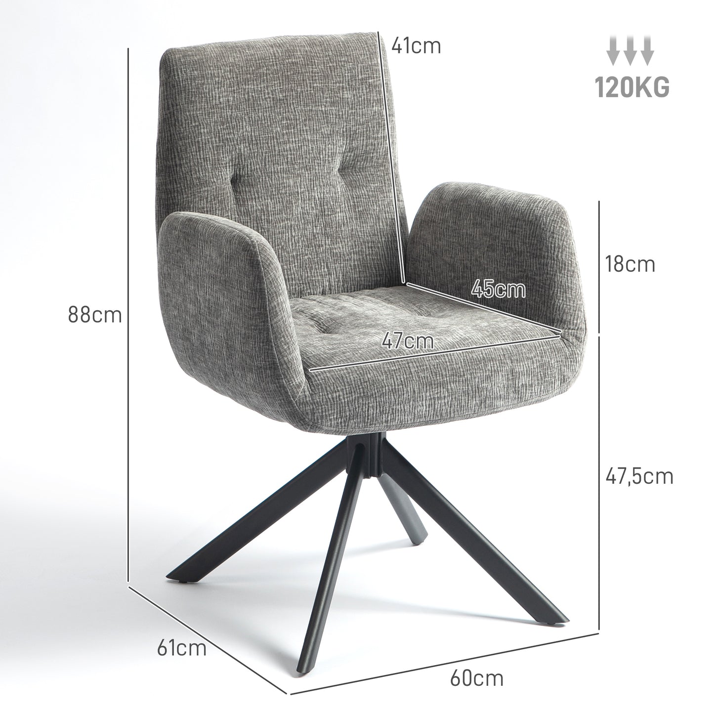 HOMCOM Polstersessel, Akzentsessel, modernes Design, drehbar, bis 120 kg, Dunkelgrau