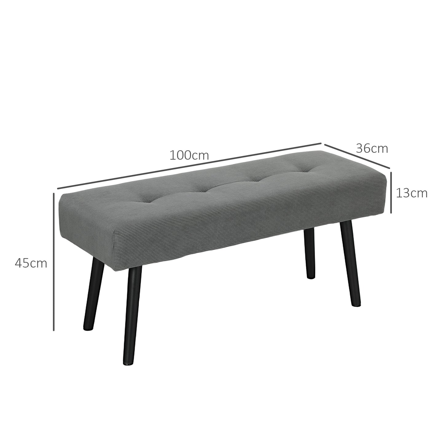 HOMCOM Sitzbank Polsterbank mit Cordbezug, Bettbank mit Metallbeine, Schuhbank 100 x 36 x 45 cm Grau