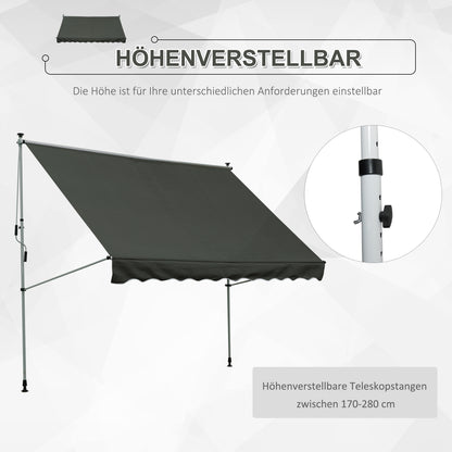 Outsunny Klemmmarkise mit Handkurbel höhenverstellbar Gelenkarmmarkise schmutzabweisend, witterungsbeständig Balkonmarkise 150cm breit Terrassenmarkise für Terrasse Balkon Veranda Grau