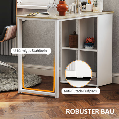 HOMCOM Kompakter Computertisch, Moderner Schreibtisch mit Stauraum-Fächern, für kleine Räume, 100 x 54 x 75 cm, Weiß