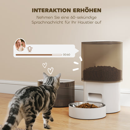PawHut Automatischer Futterspender und 2,5 L Wasserspender für kleine Hunde, Katzen Weiß