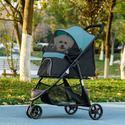 PawHut Haustierbuggy Hundebuggy bis 10kg klappbar Sicherheitsleine Handgriff Regenschutz Aufbewahrungskorb Blau + Schwarz