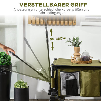 Outsunny Bollerwagen, klappbar, 5 Seitentaschen, verstellbarer Griff, bis 120 kg belastbar, Stahl, 108 x 55 x 93 cm, Grün