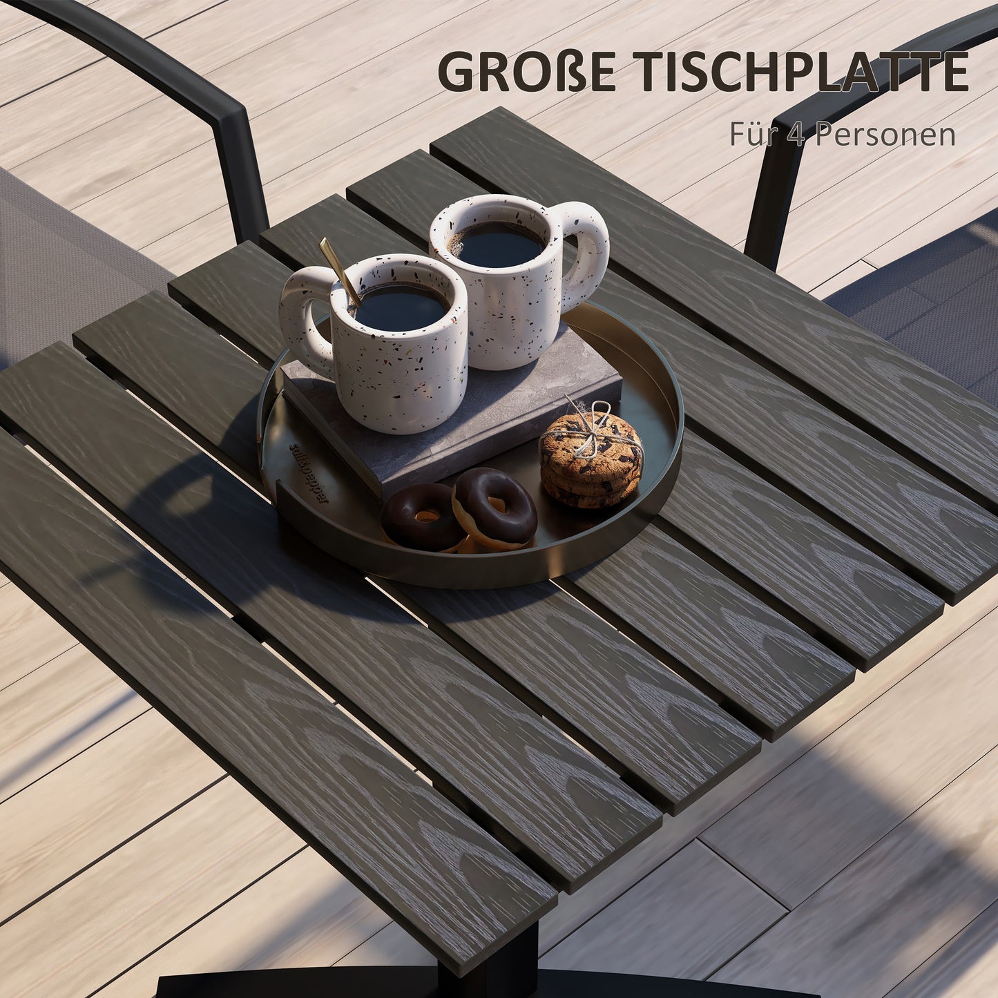 Outsunny Terrassentisch, für 4 Personen, Holzoptik, Aluminiumrahmen, 70 x 70 x 76 cm, Grau