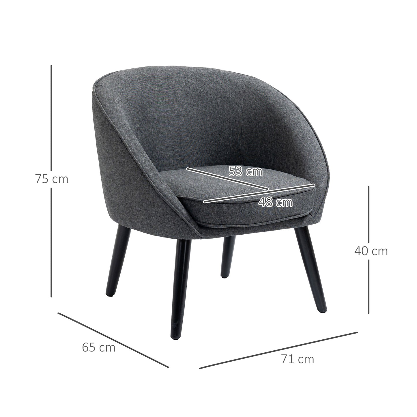 HOMCOM Loungesessel Cocktailsessel bis 150 كجم، Leinen-Optik Holz Grau 71 × 65 × 75 سم