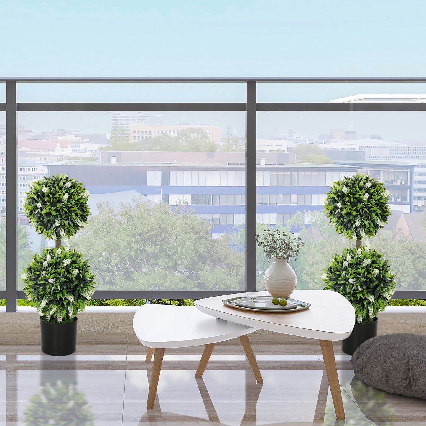 HOMCOM 2er-Set Künstliche Pflanzen, UV-beständige Kunstpflanze im Blumentopf, 70 cm Zimmerpflanze für Wohnzimmer, Garten