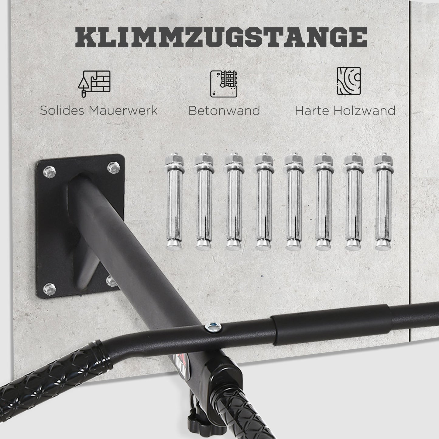 HOMCOM Klimmzugstange zur Wandmontage oder Deckenmontage bis 150 kg belastbar, Multifunktionale Pull Up Bar mit rutschfest Griffe, Ösen sicher stabil Klimmzug Stange für Fitness Zuhause, Stahl Schwarz