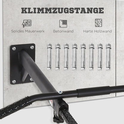 HOMCOM Klimmzugstange zur Wandmontage oder Deckenmontage bis 150 kg belastbar, Multifunktionale Pull Up Bar mit rutschfest Griffe, Ösen sicher stabil Klimmzug Stange für Fitness Zuhause, Stahl Schwarz