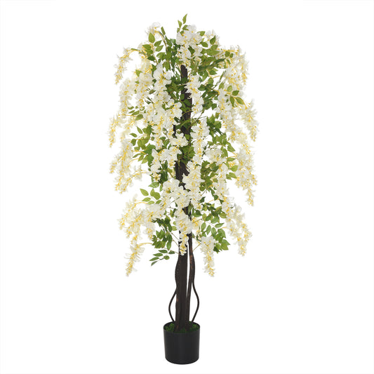 Outsunny Künstliche Glyzinien groß 165cm Kunstpflanze, Plastik Künstliche Pflanzen Kunstblumen im Topf, Fake Plant wie echt für Büro Wohnzimmer Schlafzimmer Moderne Dekoration Geschenk
