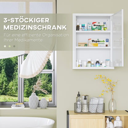 kleankin Medizinschrank, 3 Fächer, abschließbare Tür, stabiles Stahlgehäuse, weiß, 40 x 15 x 53,5 cm