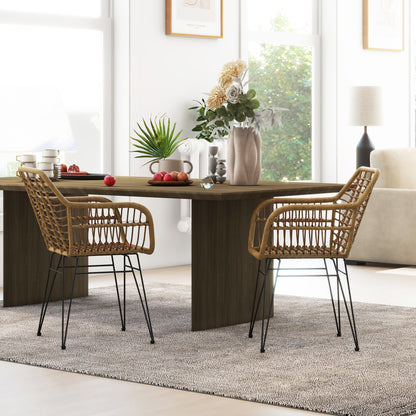 HOMCOM 2-er-Set Stühle im Boho-Stil، Küchenstühle، PE-Rattan، 56 x 60 x 79 سم، Natur + Schwarz