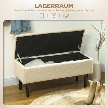 HOMCOM Sitzbank im Vintagedesign, Schuhbank, versteckter Stauraum, Kaschmir-Optik, Beige + Schwarz