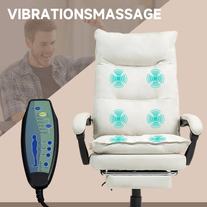 Vinsetto Massage-Bürostuhl, Schreibtischsessel mit Massagefunktion, höhenverstellbarer, ergonomischer Drehstuhl, Nylon, Cremeweiß