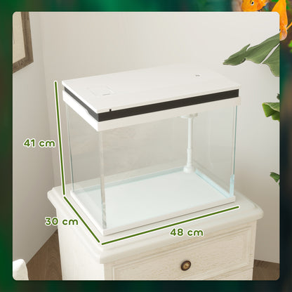 PawHut 41 Liter Glas-Aquarium mit Filtersystem, LED-Lichtern, Wasserpumpe, für verschiedene Fischarten, Weiß